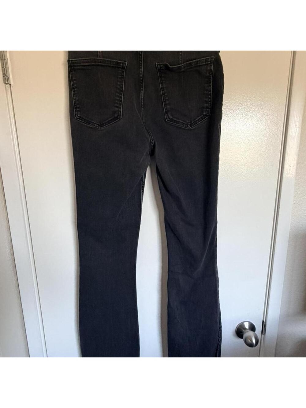 Free People We The Free Level Up Slit Slim Flare Jeans Black Raw Hem Size 31